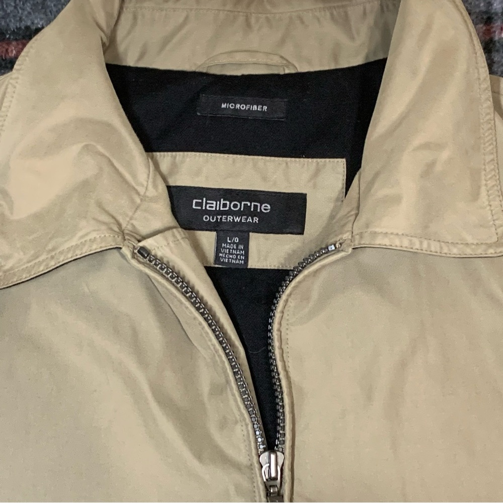 CLAIBORNE OUTERWEAR Men's L large Tan Microfiber Zip Up Bomber Jacket